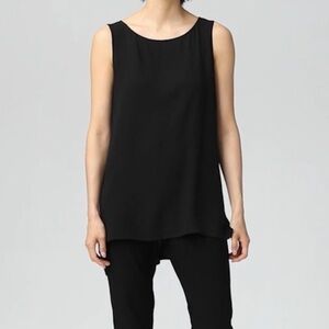 NWT Eileen Fisher Silk Georgette Crepe Bateau Neck Tank - High Low Hem - Size PP